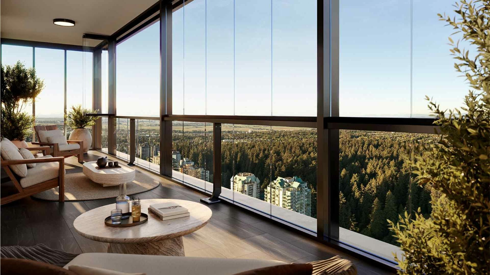 Rendering eines verglasten Balkons im Hochhaus Solhouse