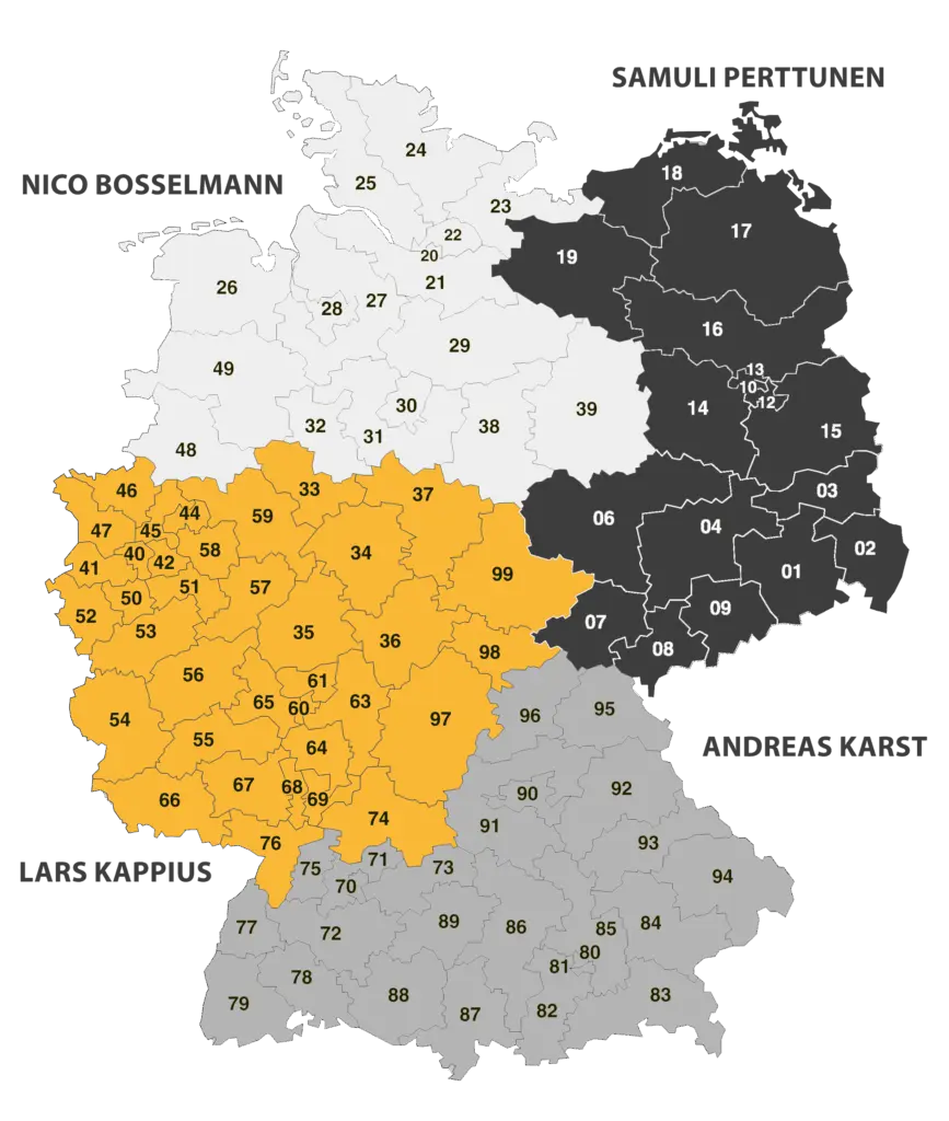 PLZ-Gebietsverteilung der Vertriebler von Lumon Deutschland