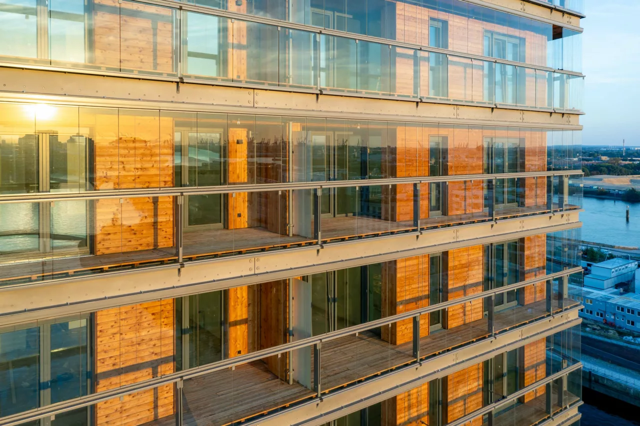 Projet "roots" à Hambourg avec des vitrages de balcon Lumon